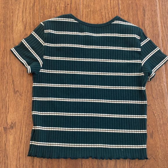 American Eagle Green Striped Ripped T-Shirt - Picture 2 of 2